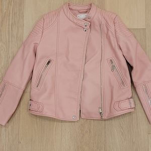 Girls Zara Pink faux leather moto jacket size 9